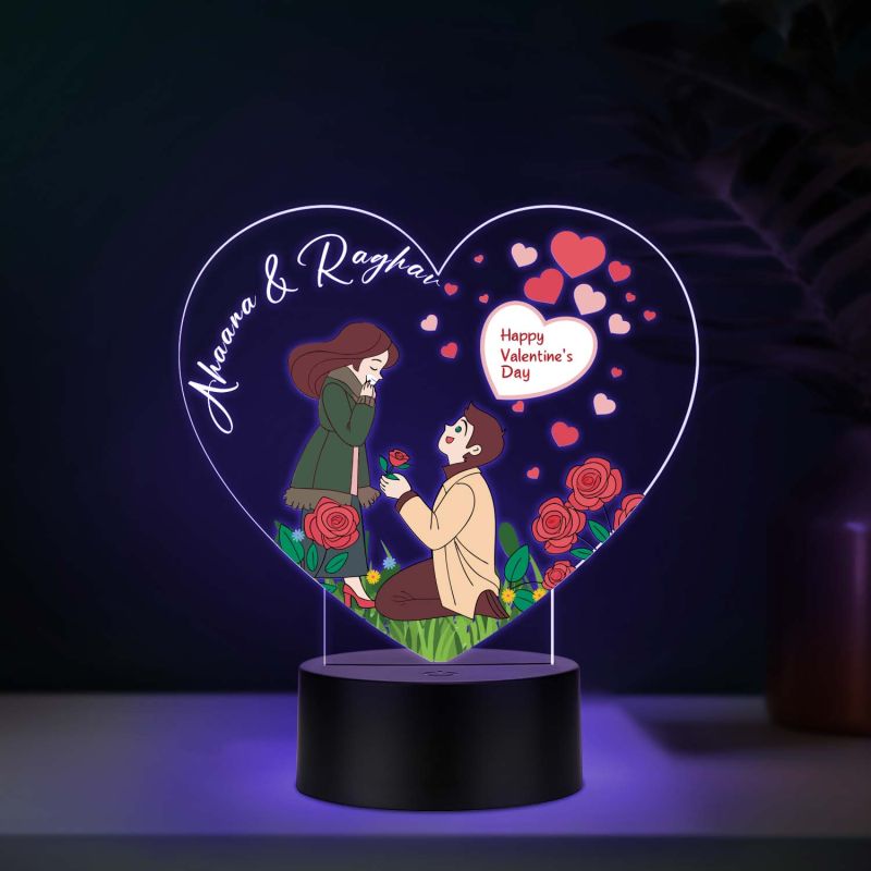 Personalized Happy Valentines Day Gift for Girlfriend Boyfriend Husband Wife Customized with Name Couple Name Led Lamp Gift for Couple Multicolored Light